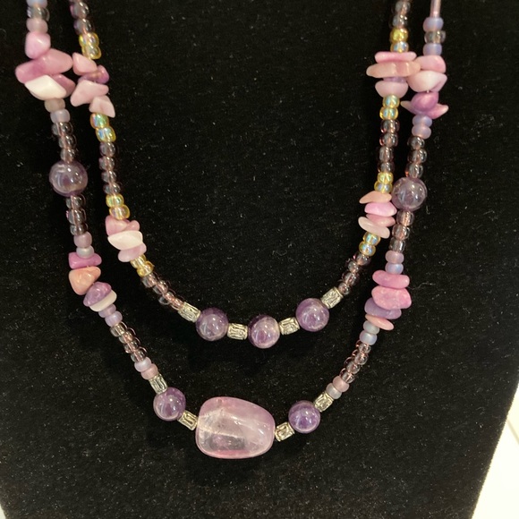 Multilayered Amethyst? Beaded Double Strand Semi Precious Boho Necklace - Picture 5 of 16